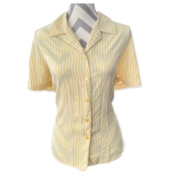 Yellow and White Stripe Button Down Blouse - Picture 1 of 2